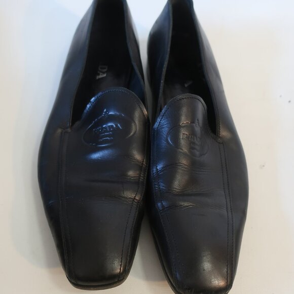 Mens Prada Black Leather Slip On Shoes 9.5 main image 9